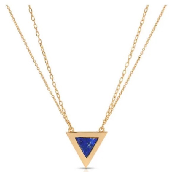 Michelle Campbell Tri-Stone Inlay Pendant  Necklace Gold/Lapis - Picture 2 of 6